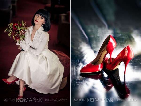 kolorowe buty do ślubu, czerwone szpilki na ślub i wesele, odważna panna młoda